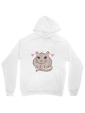 Men's Hoodie Playful Cartoon Heart Pattern With Whiskers And Pink Cheeked Rat