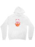 Men's Hoodie Playful Cartoon Cat With Heart Sitting Inside Orange Box Cat
