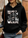 Women's Hoodie Respect The Local Wildlife Mountain Forest With Wild Animals Under Moonlight Wildlife