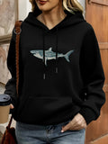 Women's Hoodie Serene Ocean Depths With Calm Blue Waters Surrounding A Majestic Shark