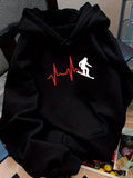 Women's Hoodie Heartbeat With Dynamic Red Lines And White Silhouette Surfer