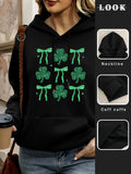 Women's Hoodie Shamrocks And Bows With Sparkling Green Glitter Clusters Hoodie