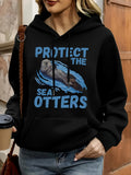 Women's Hoodie Protect The Sea Otters With Blue Splash And Swimming Otter