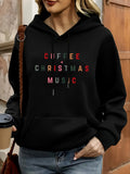 Women's Hoodie Coffee Christmas Music Colorful Letters On Cozy Fleece Hoodie Sweatshirt
