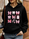 Women's Hoodie Sweet Pink Bows Hearts And Tooth Motif Hoodie