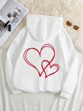 Women's Hoodie Outlined Red Hearts Over Minimalist Soft White Hoodie