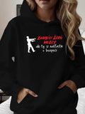 Women's Hoodie Silhouette Graphic With Stylized Figure Reaching Forward On Black Hoodie