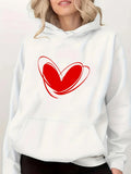Women's Hoodie Hand Drawn Red Outline Artistic Sketch Heart