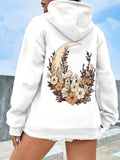 Women's Hoodie Vintage Crescent Moon With Blooming Wildflowers And Autumn Leaves Moon