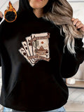 Women's Hoodie Desert Landscape With Western Playing Cards Among Cactus And Sun Hoodie