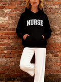 Women's Hoodie Nurse Bold White Letters On Plain Black Hoodie Nurse