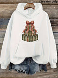 Women's Hoodie Stacked Holiday Gift Boxes With Ribbon And Patterned Bow Presents