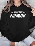 Women's Hoodie Bold Lettering With Award Motif Pattern Farmor