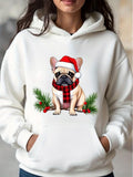 Women's Hoodie Festive Holiday Pine Garland And Santa Hat French Bulldog
