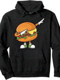 Men's Hoodie Cheese Lettuce Burger With Dancing Cartoon Arms Legs Burger