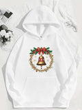 Women's Hoodie Golden Bell And Berries With Festive Red Bow Wreath