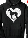 Men's Hoodie Weathered White Heart With Loyal Silhouette Among Faded Texture Dog