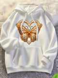 Women's Hoodie Golden Heart Shaped Wings Among Soft Shading Butterfly