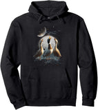 Men's Hoodie Misty Night Under Crescent Moon Featuring Three Standing Geese