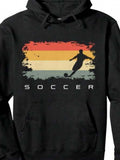 Men's Hoodie Soccer Retro Sunset With Silhouette Kicking Ball On Field Hoodie