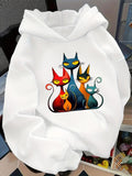 Women's Hoodie Colorful Family Of Sitting Whimsical Cats With Curled Tails Cat