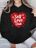 Women's Hoodie Self Love Club Sparkling Red Heart With White Lettering Hoodie