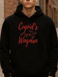 Men's Hoodie Cupids Wingman Playful Hearts With Arrow Motif On Black Hoodie