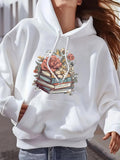 Women's Hoodie Vintage Flowers With Lush Petals Arranged Among Stacked Hardcover Books