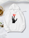 Women's Hoodie Hand Gesture With Black Fingers And Red Gradient Heart