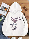 Women's Hoodie Watercolor Wings Flowing Gracefully With Delicate Dragonfly Pattern