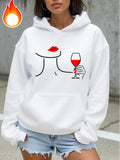 Women's Hoodie Minimalist Red Lips And Hand Drawing With Wine Glass Hoodie
