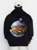 Men's Hoodie Lettuce And Cheese Swirling Around A Planet Shaped Burger