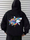 Men's Hoodie Colorful Graffiti Splash Art Surrounding A Dynamic Swimming Shark