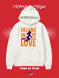 Women's Hoodie Falling In Love Halloween Witch With Pumpkin Under Flying Bats Hoodie