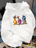 Women's Hoodie Quirky Colorful Feathery Birds Sitting On A Wire Together