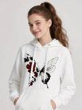 Women's Hoodie Half Floral Wings Blending Into Elegant Butterfly
