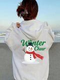 Women's Hoodie Winter Cheer Happy Snowman With Red Scarf On Winter Beach