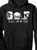 Men's Hoodie In Love With The Golf Monochrome Letters And Golfers Surrounded By Clubs Golf Ball