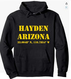 Men's Hoodie Hayden Arizona Coordinates Bold Yellow Text Hoodie