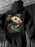 Men's Hoodie Rising Sun With Flying Bird And Blooming Flowers Surrounded By Majestic Mountains