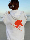 Women's Hoodie Dynamic Red Silhouette Skier On Fresh Mountain Snow Hoodie