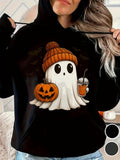 Women's Hoodie Autumn Night With Pumpkin And Hot Drink Ghost