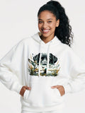 Women's Hoodie Dreamy Wilderness With Misty Trees And Playful Black Labrador Dog