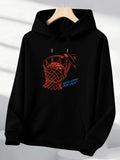 Men's Hoodie Slam Dunk With Fiery Ball Over The Basket Net