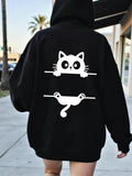 Women's Hoodie Playful Kitten Hanging By Paws With Curled Tail Cat