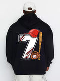 Men's Hoodie Baseball Bat And Glove With Red Cap Over Number Seven