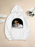 Women's Hoodie Playful Dinosaur Riding Under City Moonlight Bicycle