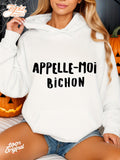 Women's Hoodie French Text Graphic Call Me Bichon Cozy Fall & Winter Casual Streetwear Fall Hoodies Baggy Hoodies