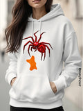 Women's Hoodie Glossy Red Spider With Orange Ink Stain Surrounding The Arachnid