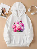 Women's Hoodie Blooming Peonies In Soft Pink Tones Among Green Foliage Flower